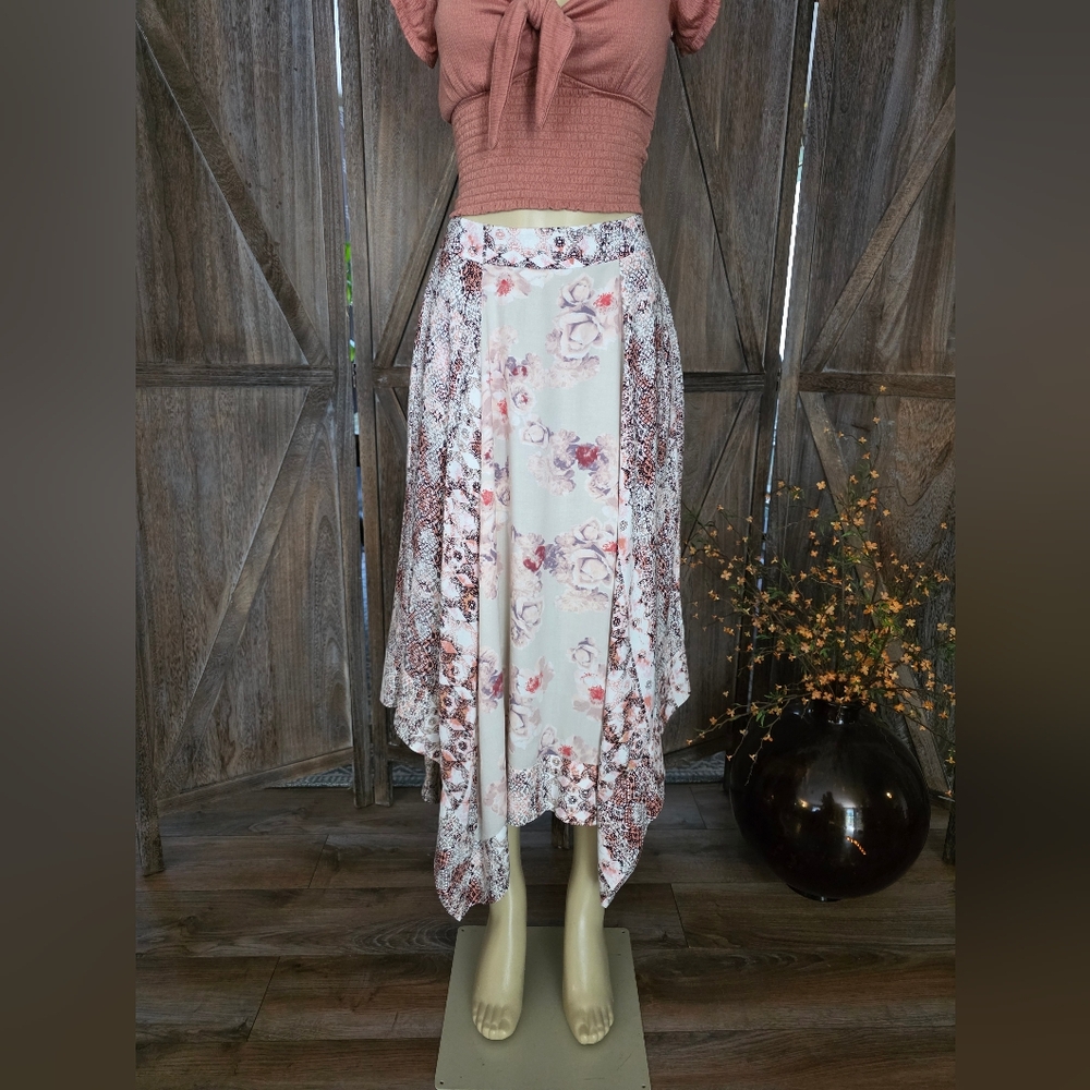 Vintage America Vega Pink ,Winter Rose Asymmetrical Hem Midi Skirt
